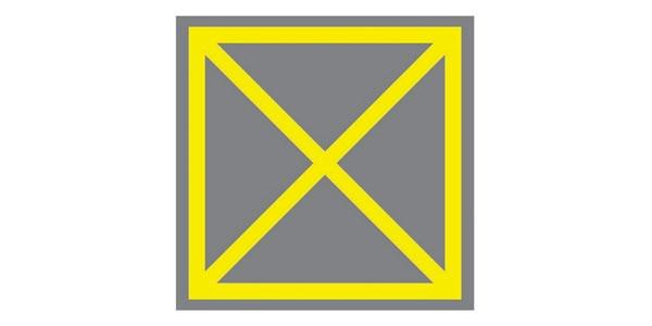 Image: gray square outlined in yellow with two yellow diagonals crossing from corner to corner.