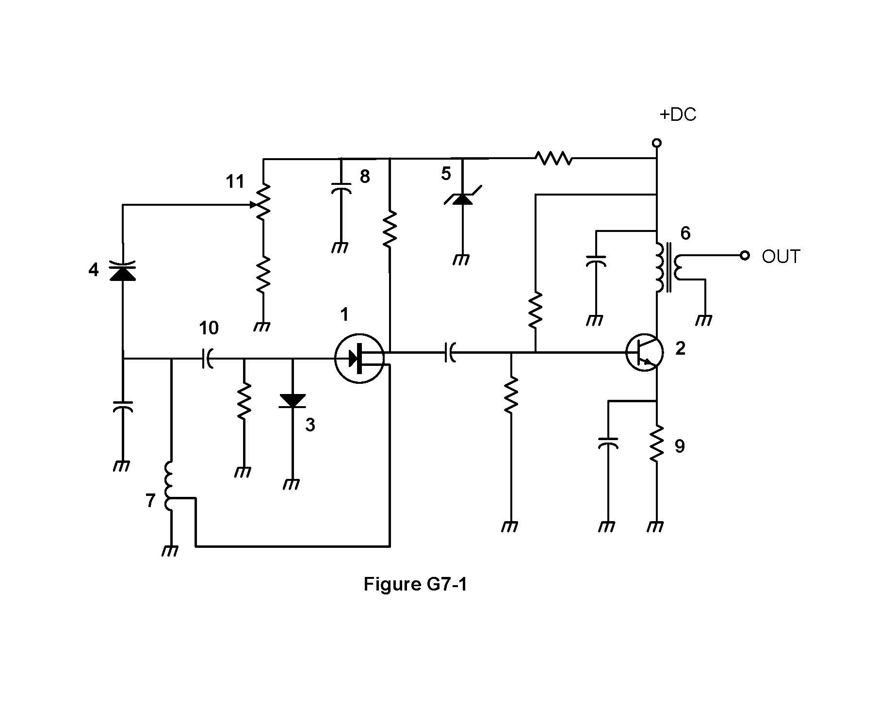 Figure G7-1 from the official question pool: a schematic diagram of an electronic circuit with component symbols numbered 1 through 11.